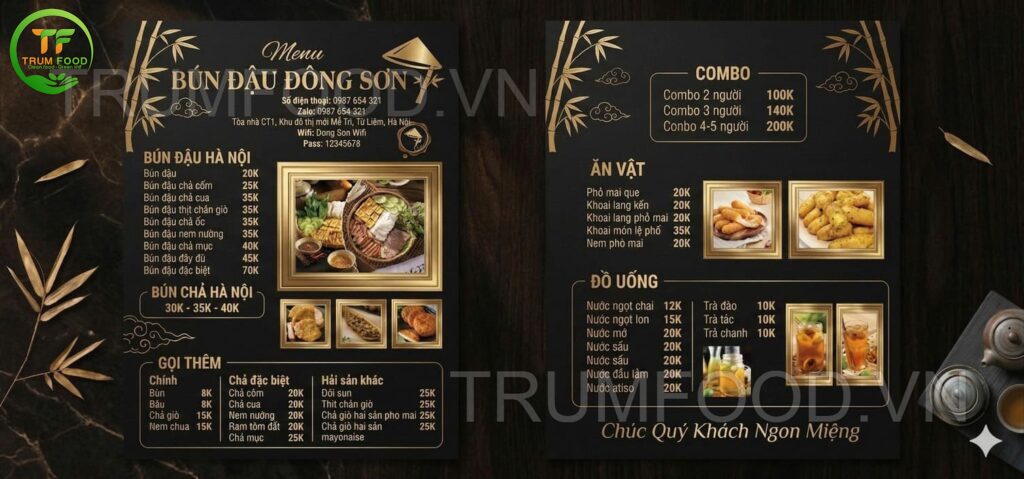 menu quán bún đậu