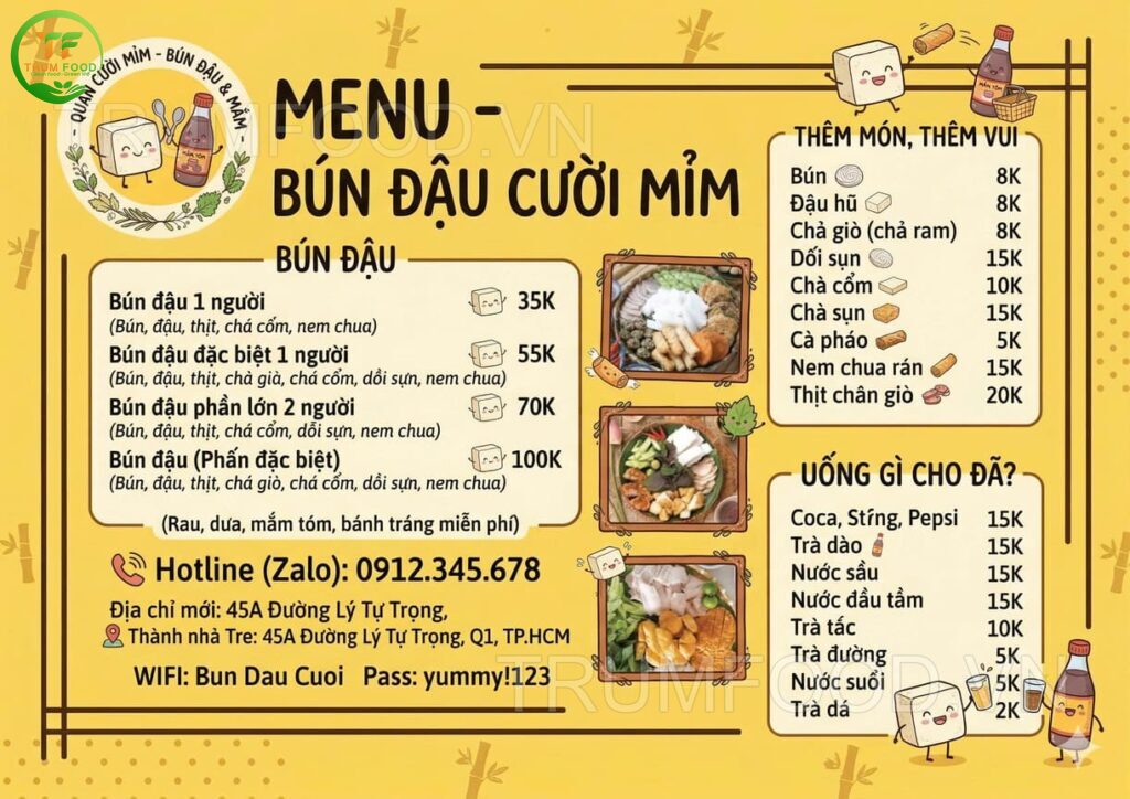 Menu sử dụng màu cam nổi bật