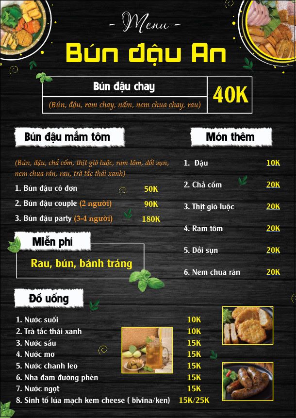 menu bún đậu đơn giản