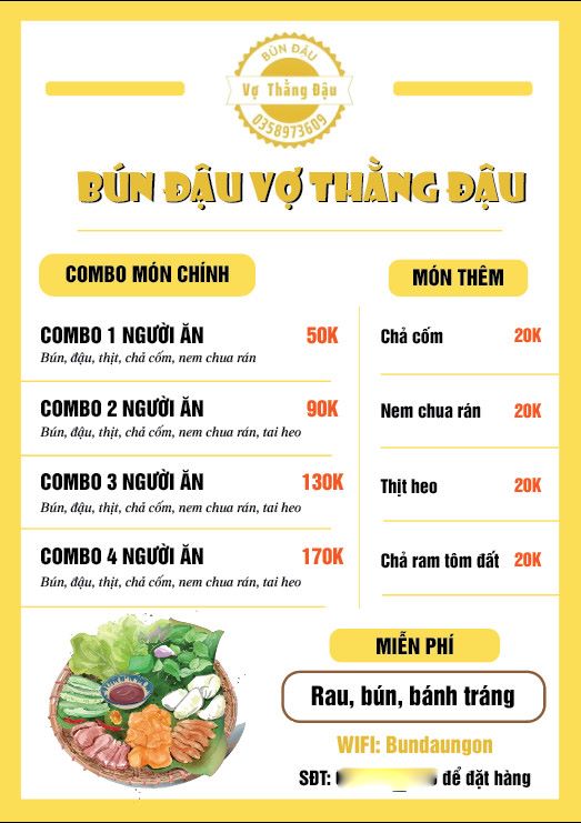 menu bún đậu đơn giản