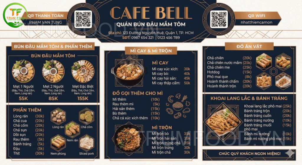 mẫu menu bún đậu mắm tôm trumfood 