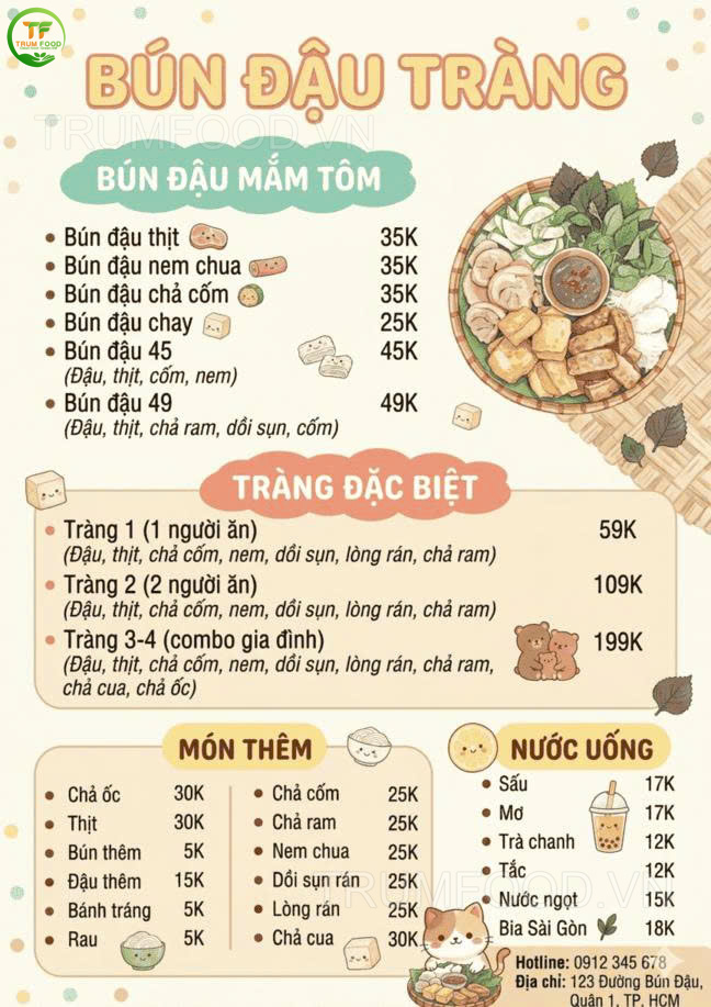 mẫu menu buna đâu kết hợp ăn vặt