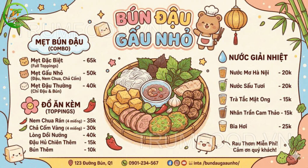 mẫu menu bún đậu mắm tôm trumfood