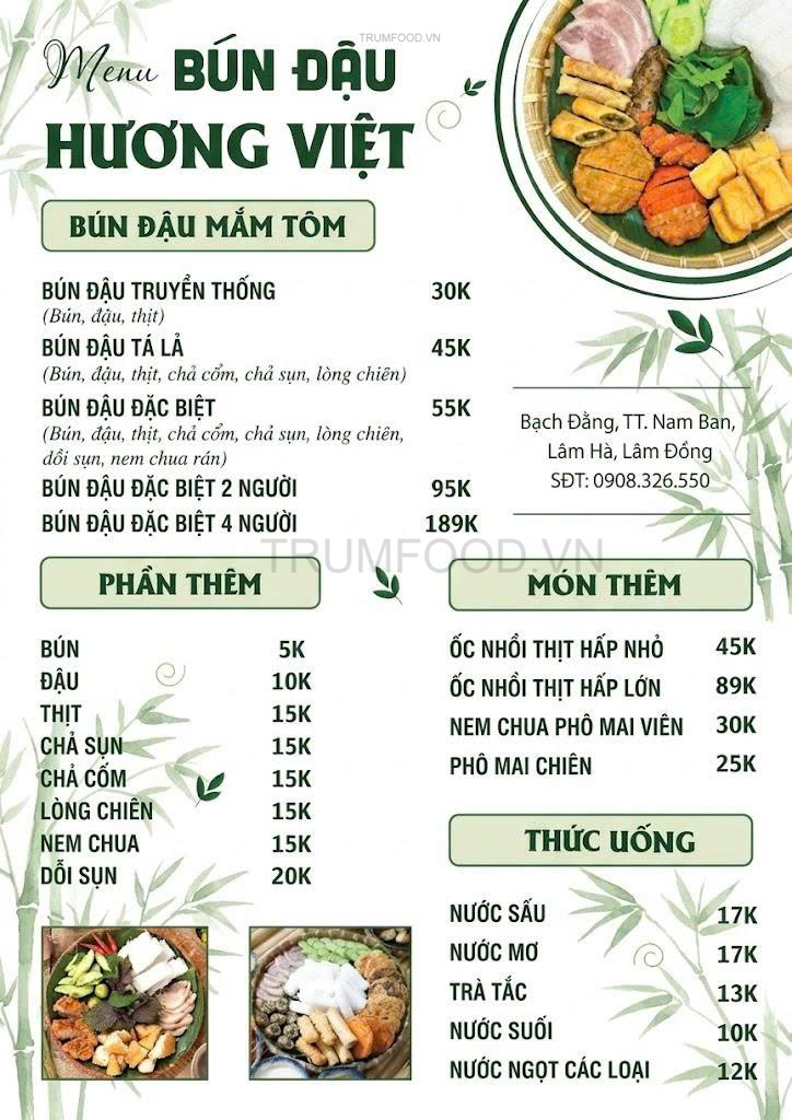menu bún đậu mắm tôm đẹp