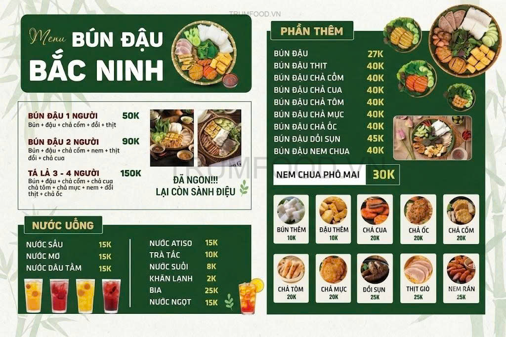 menu bún đậu mắm tôm đẹp